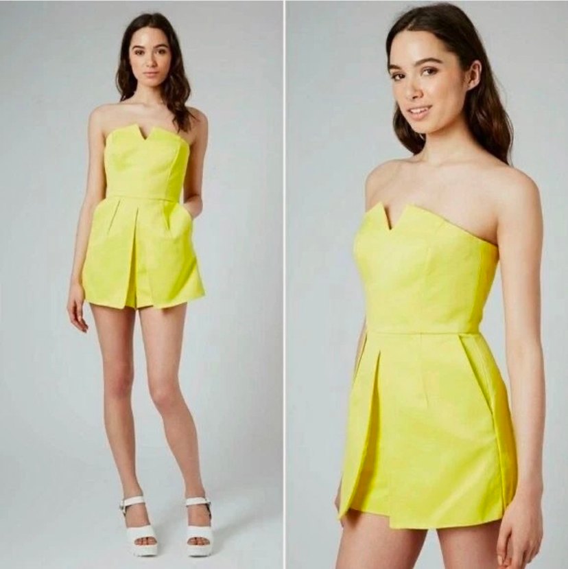 Sarı Straplez Midi Kadın Tulum - Görsel 5