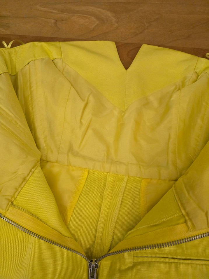 Sarı Straplez Midi Kadın Tulum - Görsel 3