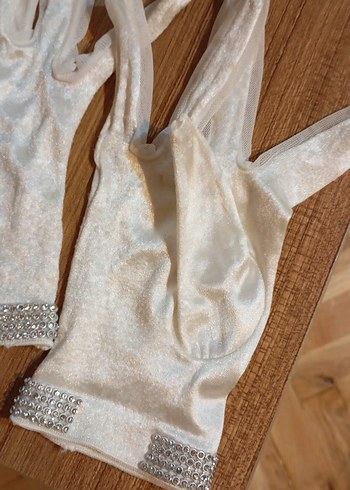Beyaz Payetli Vintage Kadın Eldiven - Görsel 2