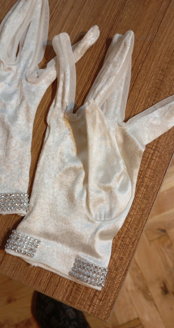 Beyaz Payetli Vintage Kadın Eldiven - Görsel 2