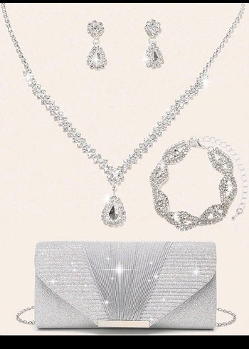 Gri İşlemeli Payetli Kadın Takı Seti - Görsel 3