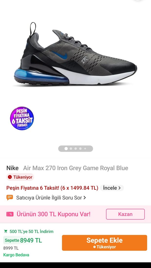 Nike Air Max 270 Erkek Gri Spor Ayakkabı - Görsel 3