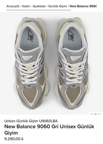 37,5 Beden gri Renk New Balance 9060 Gri Unisex Günlük Giyim Spor Ayakkabı
