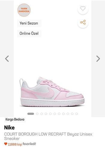 36,5 Beden beyaz Renk Nike Beyaz Pembe Court Borough Low Recraft Spor Ayakkabı