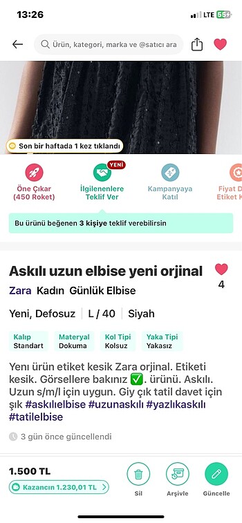 l Beden Zara askılı elbise