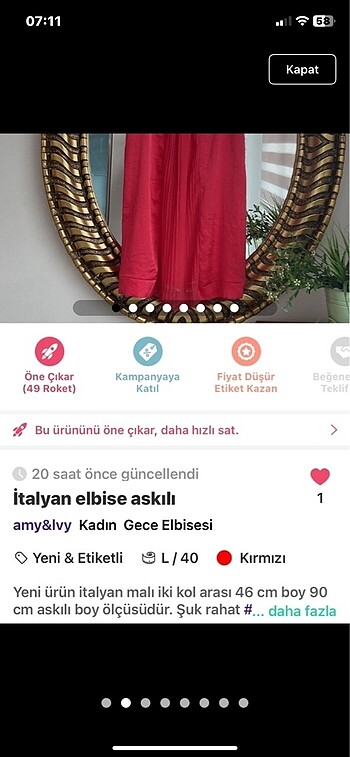l Beden kırmızı Renk Askılı elbise italyan