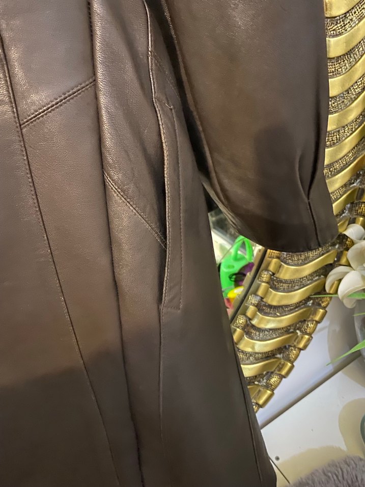 Kadın Kahverengi  haliki Deri Uzun Ceket - Görsel 4