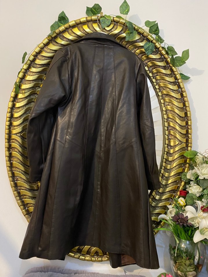 Kadın Kahverengi  haliki Deri Uzun Ceket - Görsel 3