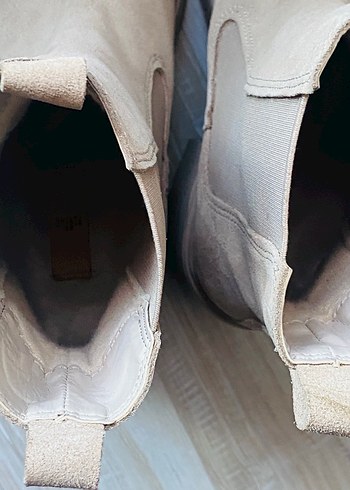 Bej Süet deri  Kadın Bot, Kalın Topuklu Elle - Görsel 4