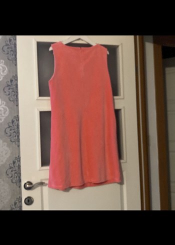 Pembe Süet  kadife Kolsuz Midi Elbise - Görsel 5