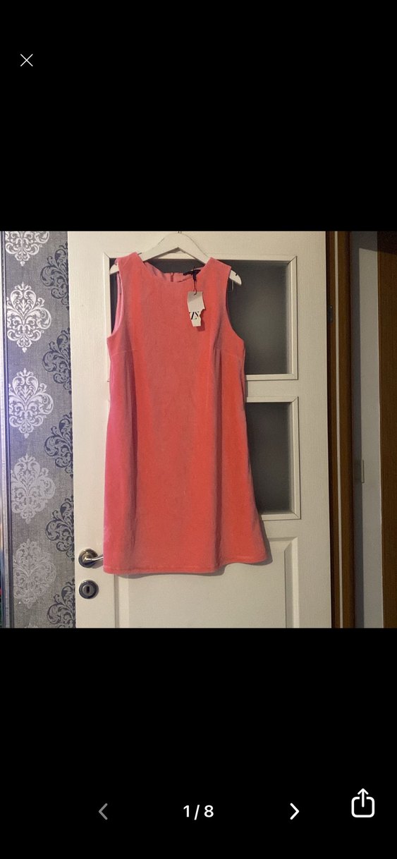 Pembe Süet  kadife Kolsuz Midi Elbise - Görsel 2