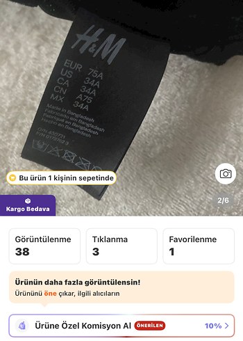 Siyah H&M pushup südyen yeni - Görsel 2
