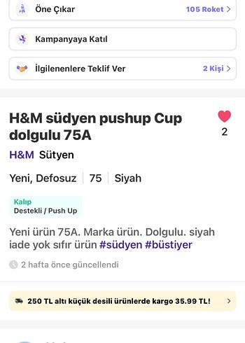 Siyah H&M pushup südyen yeni - Görsel 3