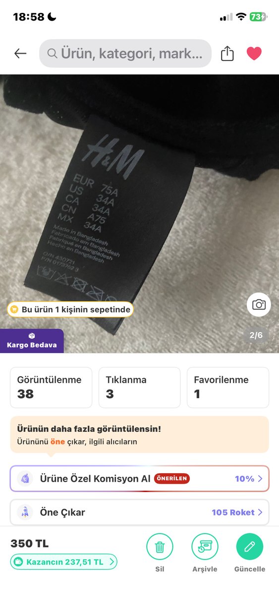 Siyah H&M pushup südyen yeni - Görsel 2