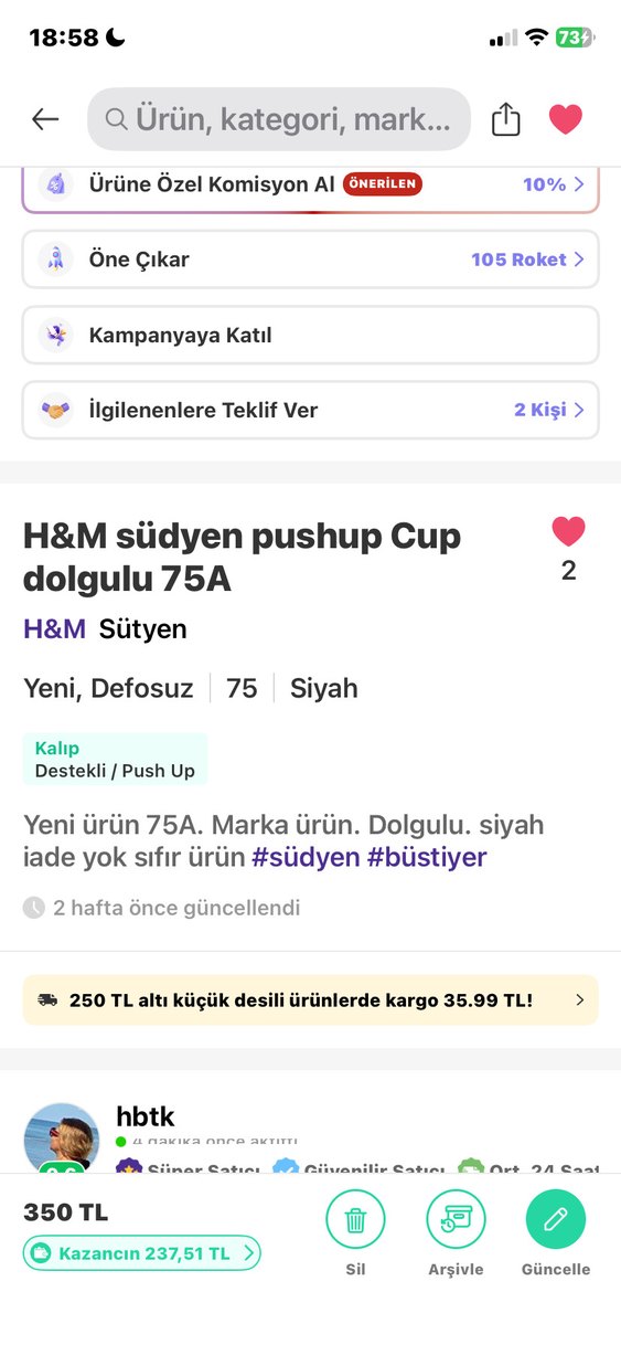 Siyah H&M pushup südyen yeni - Görsel 3