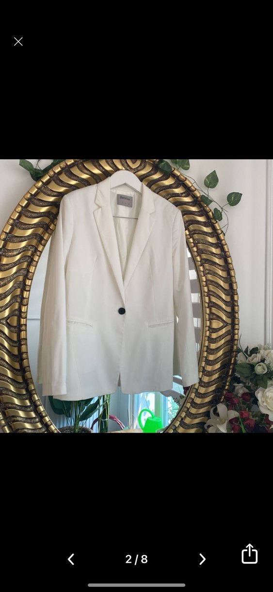 Düğmeli Beyaz Kadın Blazer Ceket - Görsel 3