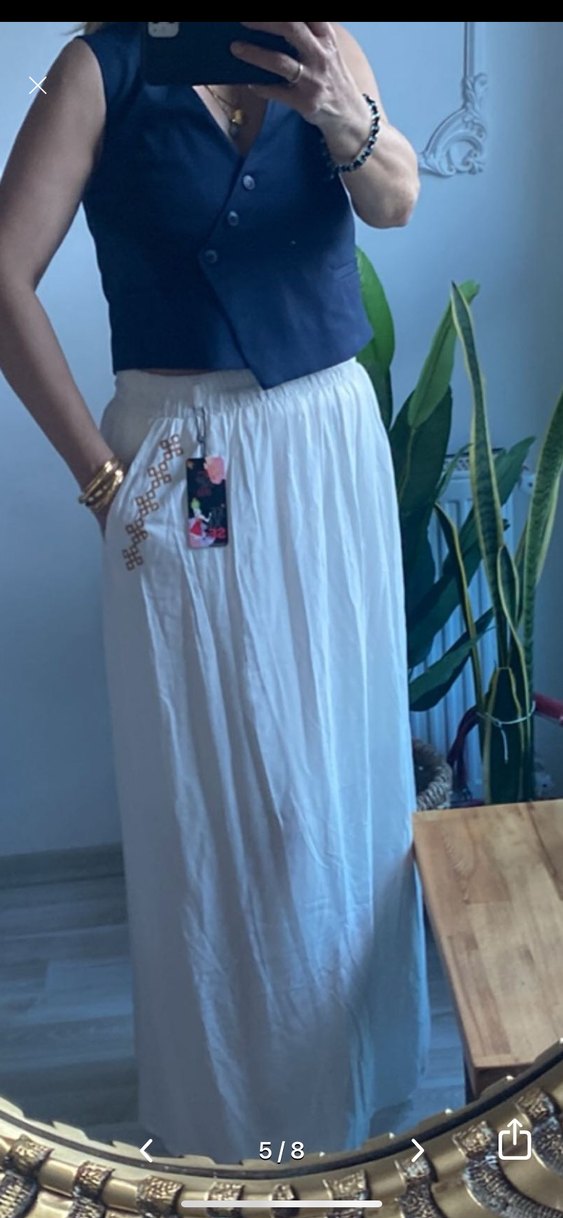 Nakışlı Beyaz Uzun Pamuklu Etek - Görsel 2