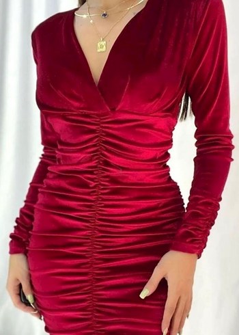 Bordo Drapeli Uzun Kollu  marka elbise - Görsel 7