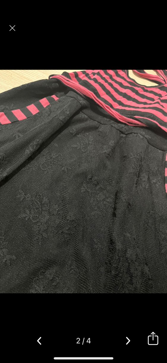 Pembe Siyah Çizgili Gotik Midi Elbise - Görsel 2