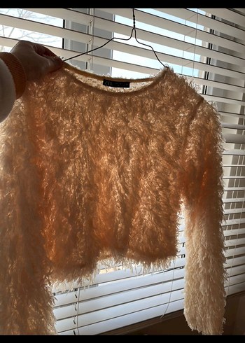 Bej Kadın Kısa Suni Kürk Sweatshirt - Görsel 3