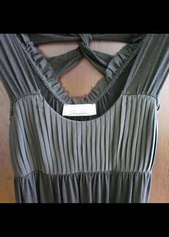 Siyah Pilili V Yaka Midi Elbise - Görsel 2