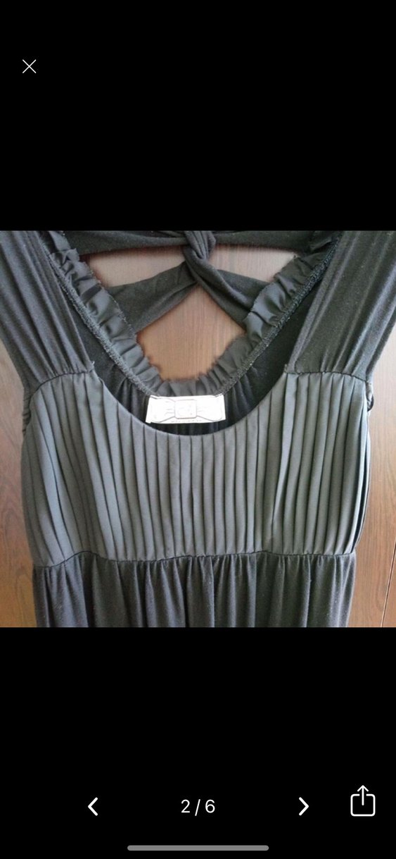 Siyah Pilili V Yaka Midi Elbise - Görsel 2