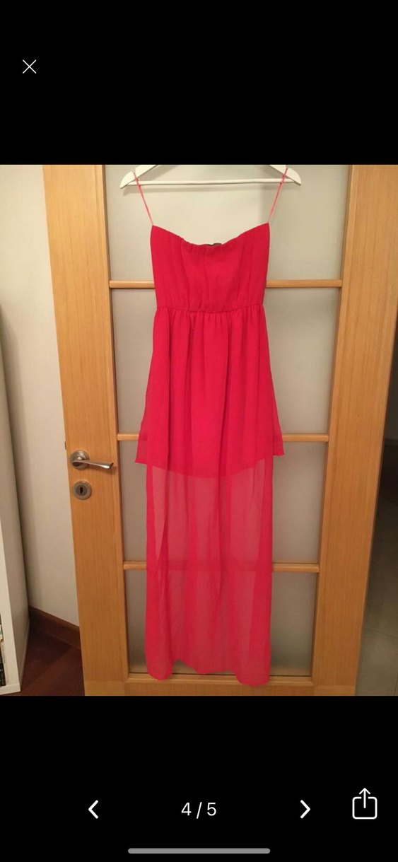 Kırmızı Uzun Straplez Kemerli Abiye Elbise - Görsel 3