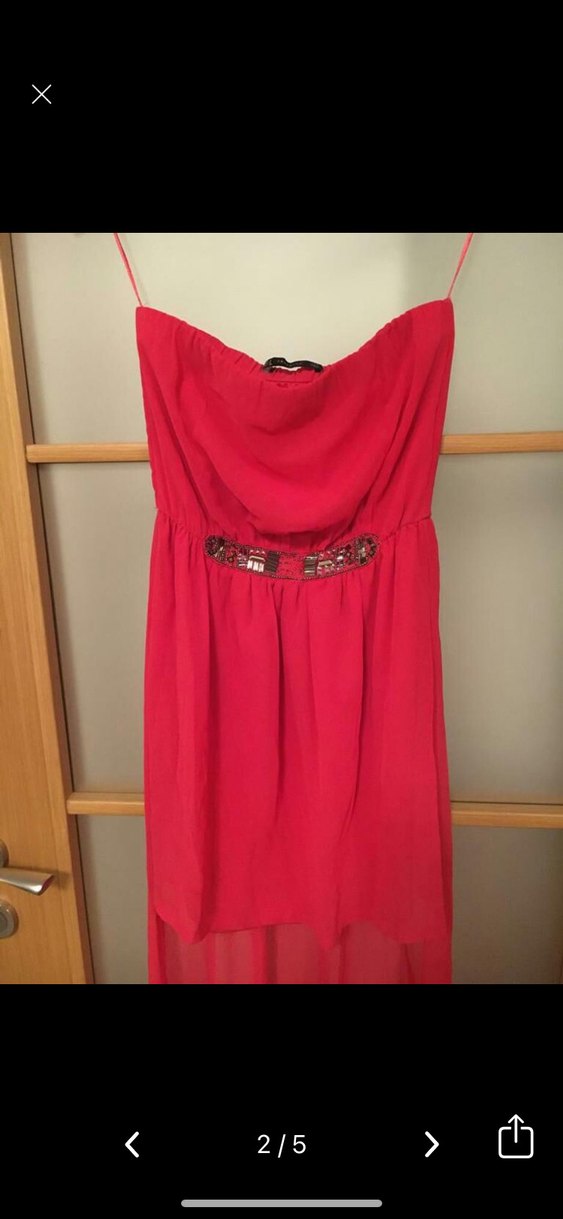 Kırmızı Uzun Straplez Kemerli Abiye Elbise - Görsel 2