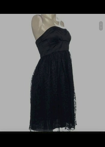 Dantel Detaylı Siyah Straplez Midi Elbise - Görsel 2
