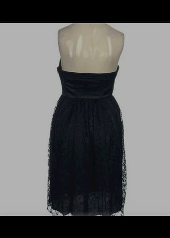 Dantel Detaylı Siyah Straplez Midi Elbise - Görsel 3