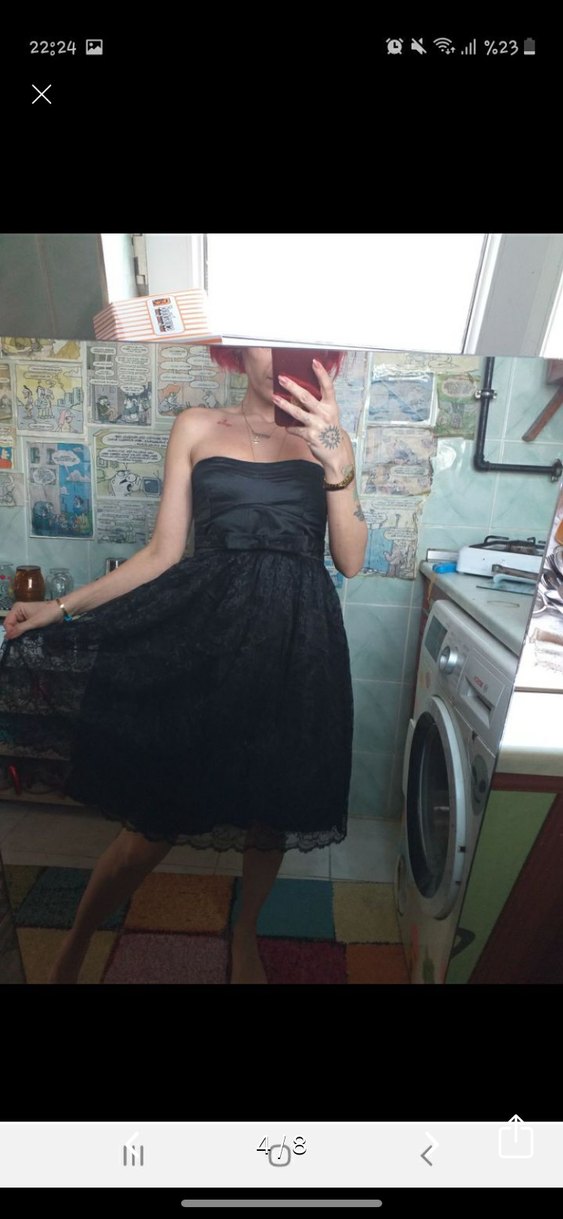 Dantel Detaylı Siyah Straplez Midi Elbise - Görsel 4