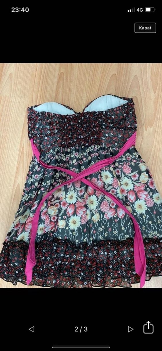 Çiçek Desenli Straplez Mini Bustiyer Elbise - Görsel 2