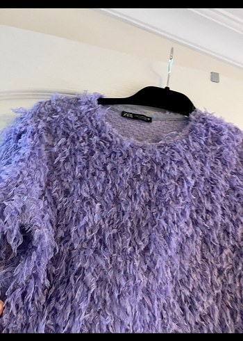 Mor Tüylü Uzun Kollu Triko Kazak - Görsel 2