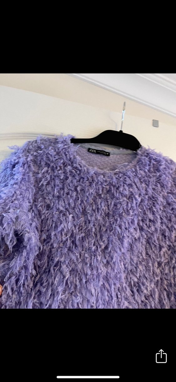Mor Tüylü Uzun Kollu Triko Kazak - Görsel 2