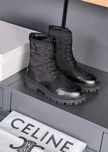 Celine Siyah Kürklü Platform Topuklu Kadın Bot