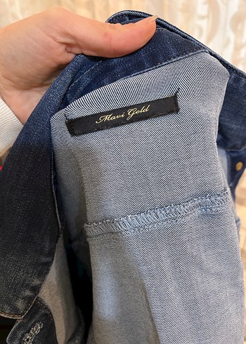 Düğmeli Kadın Koyu Mavi Denim Ceket - Görsel 7