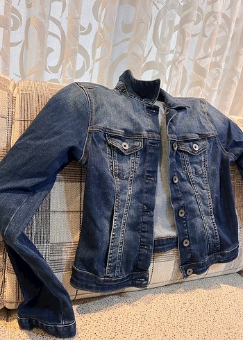 Düğmeli Kadın Koyu Mavi Denim Ceket - Görsel 2