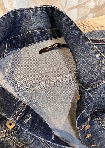 Düğmeli Kadın Koyu Mavi Denim Ceket - Görsel 4