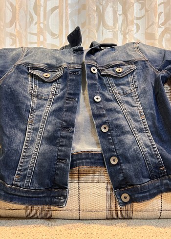 Düğmeli Kadın Koyu Mavi Denim Ceket - Görsel 3