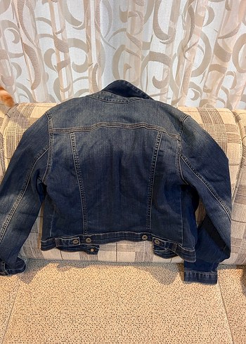 Düğmeli Kadın Koyu Mavi Denim Ceket - Görsel 5