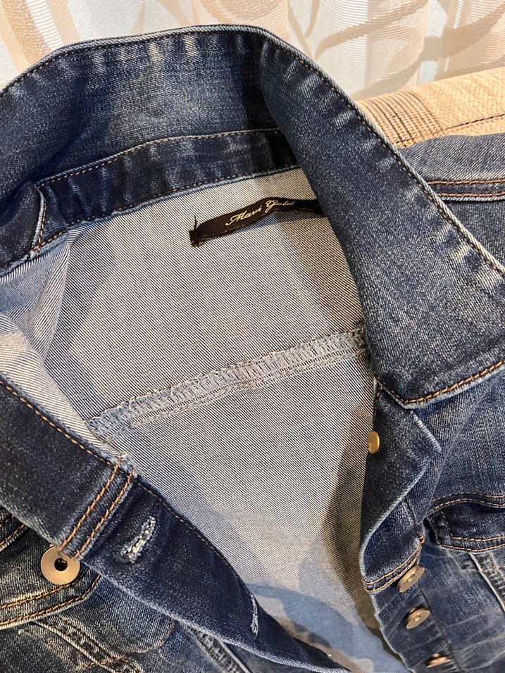 Düğmeli Kadın Koyu Mavi Denim Ceket - Görsel 4