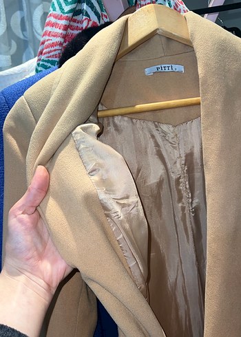 Bej Süet Düğmeli Midi Kadın Kaban - Görsel 3