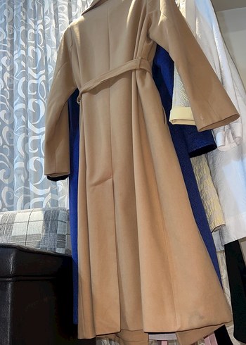 Bej Süet Düğmeli Midi Kadın Kaban - Görsel 6