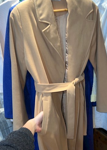 Bej Süet Düğmeli Midi Kadın Kaban - Görsel 8