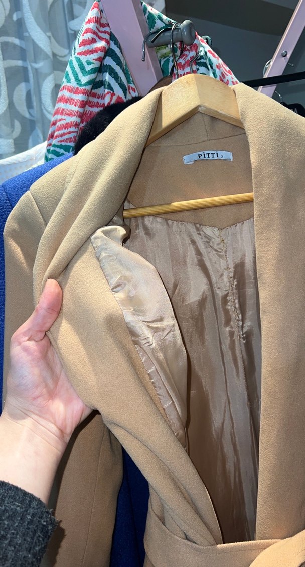 Bej Süet Düğmeli Midi Kadın Kaban - Görsel 3