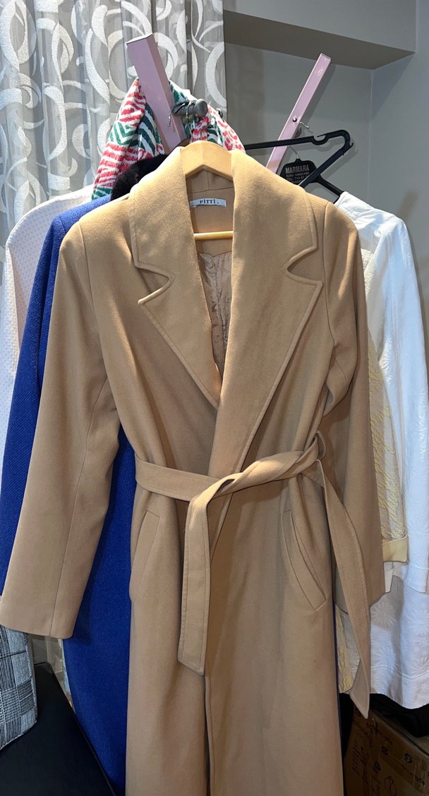 Bej Süet Düğmeli Midi Kadın Kaban - Görsel 2