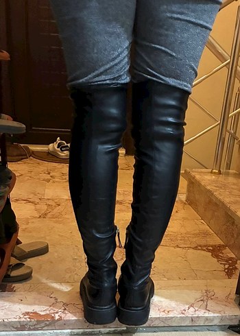 Siyah Deri Dizüstü Kadın Çizme - Görsel 8