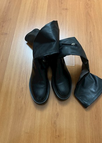 Siyah Deri Dizüstü Kadın Çizme - Görsel 5