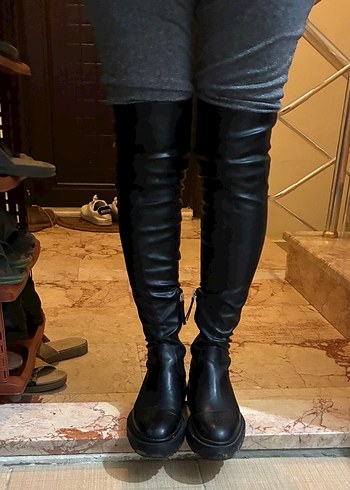 Siyah Deri Dizüstü Kadın Çizme - Görsel 7