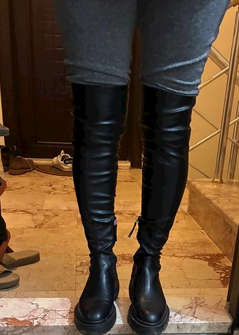 Siyah Deri Dizüstü Kadın Çizme - Görsel 10